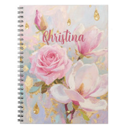 Cuaderno Romantic Pink Rose and Manoglias, painting style