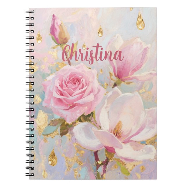 Cuaderno Romantic Pink Rose and Manoglias, painting style  (Frente)
