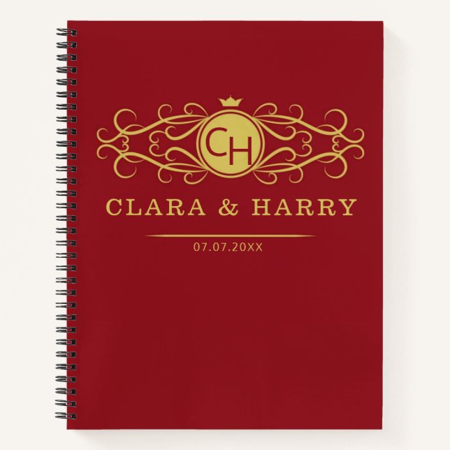 Cuaderno Romantic red gold elegant monogramme wedding  (Anverso)