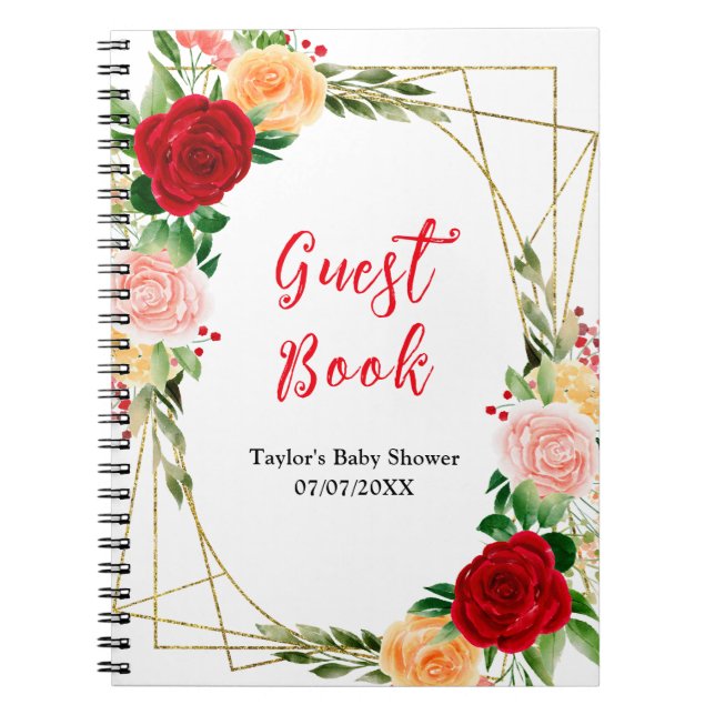 Cuaderno Romantic Roses Floral Baby Shower Guest Book (Frente)