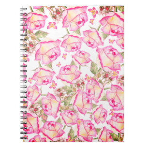 Cuaderno Romántico blanco rosa amarillo floral de verano ro