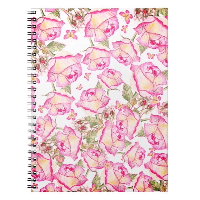 Cuaderno Romántico blanco rosa amarillo floral de verano ro (Frente)