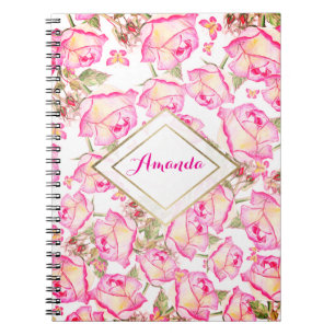 Cuaderno Romántico blanco rosa amarillo floral de verano ro