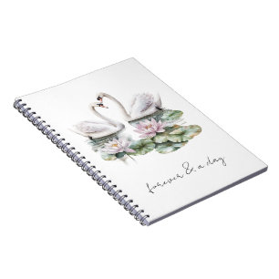 Cuaderno Romántico Cisnes Florales De Lotus Rosa Para Siemp