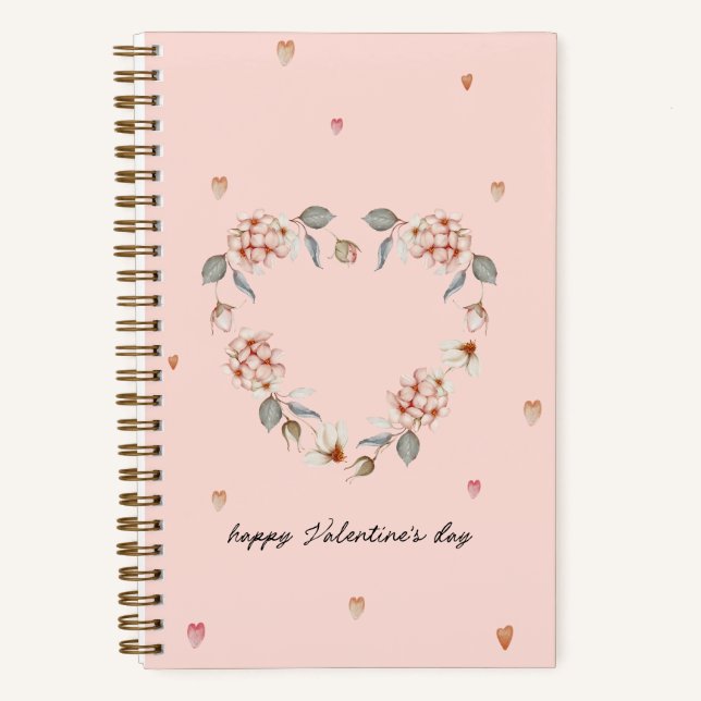 Cuaderno Romántico Día de San Valentín con corazón floral (Anverso)