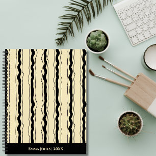 Cuaderno Romántico Elegante Amarillo y Negro Rayas Personal
