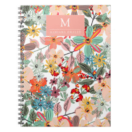 Cuaderno Romántico Floral suave durazno verde rosa Clásico