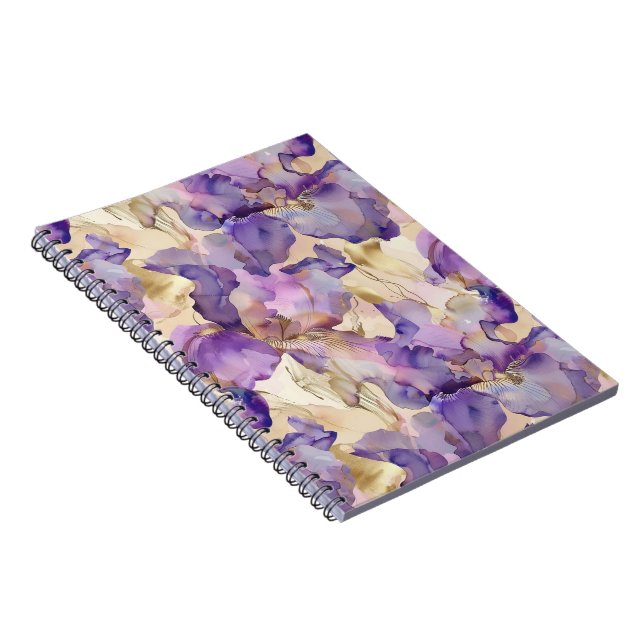 Cuaderno Romántico Morado Oro Iris Floral (Lado Derecho)