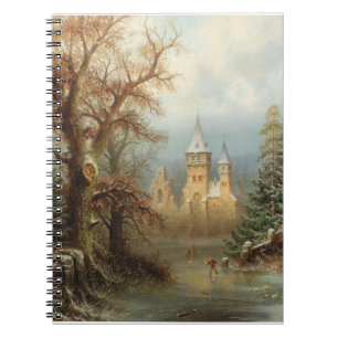 Cuaderno Romántico paisaje invernal con patinadores de hiel
