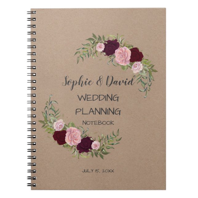 Cuaderno Romántico, planificador de boda floral de Marsala  (Frente)