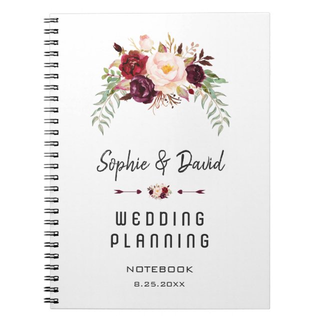 Cuaderno Romántico planificador de bodas florales de Borgoñ (Frente)