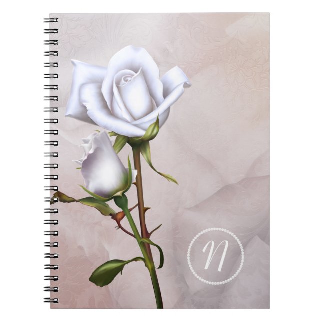 Cuaderno Romántico Rosas Blancas Elegante Shabby Floral Chi (Frente)