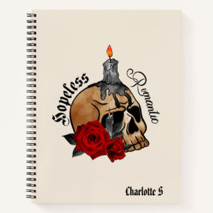 Cuaderno Romántico sin esperanza - Calavera gótica, rosa ro