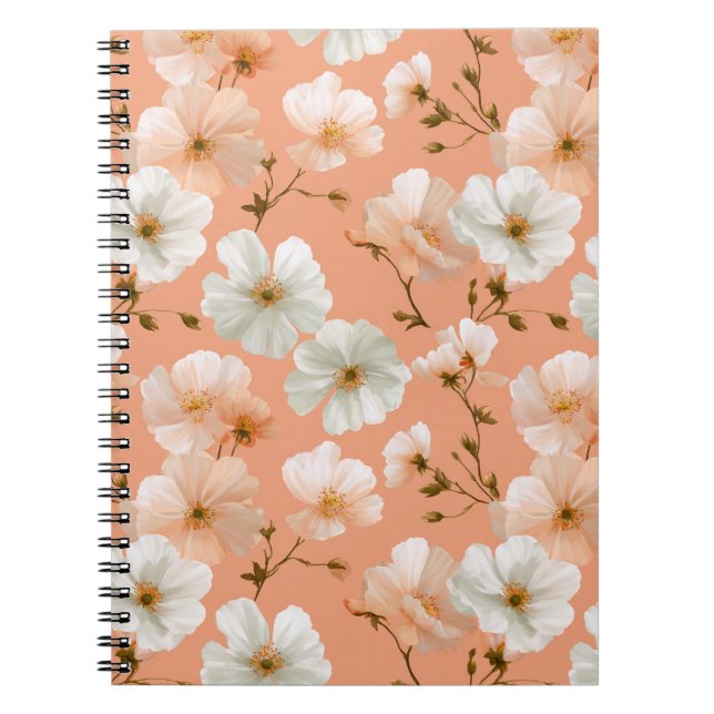 Cuaderno Romántico suave flor de melocotón patrón floral bl (Frente)