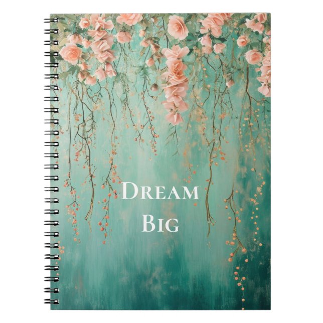 Cuaderno Romántico sueño de las flores rosas Verde azuladas (Frente)