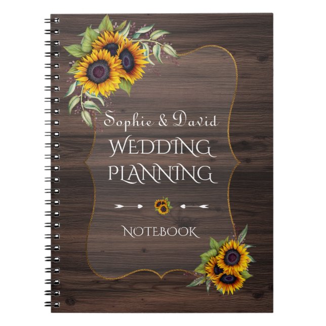 Cuaderno Romántico Sunflowers Wood Wedner Planner (Frente)