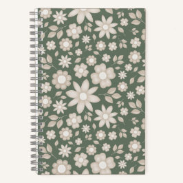 Cuaderno Romántico Verde Salvia Acuarela Floral Botánico