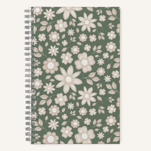 Cuaderno Romántico Verde Salvia Acuarela Floral Botánico