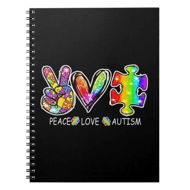 Cuaderno rompecabezas autismo mes conciencia señal de paz,  (Frente)
