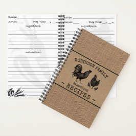 Cuaderno Rooster Hen Farmhouse Burlap Kraft Receta