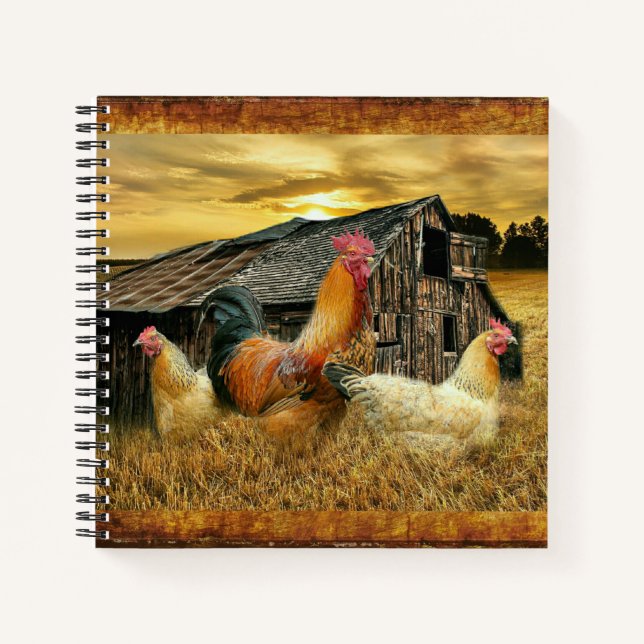 Cuaderno Rooster Vintage Hens Rustic Barn Coop (Anverso)