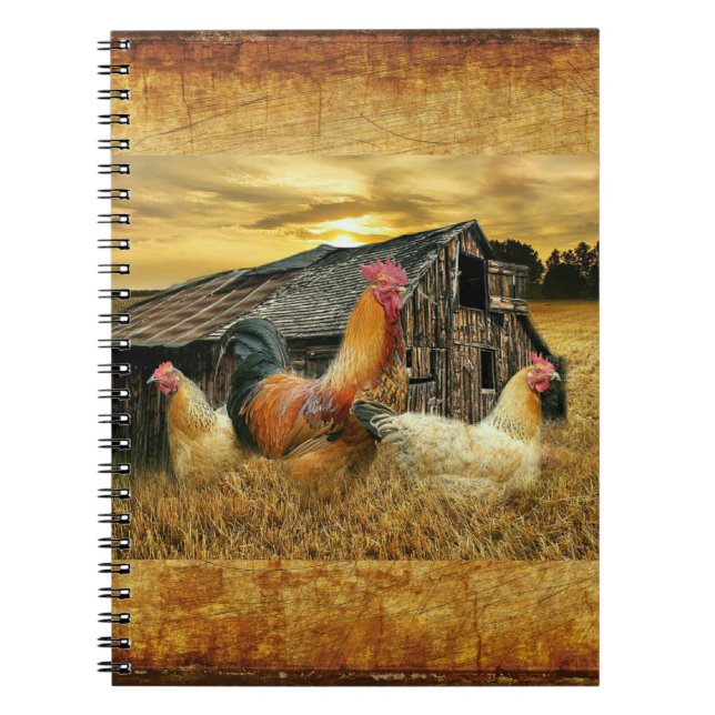 Cuaderno Rooster Vintage Hens Rustic Barn Coop (Frente)