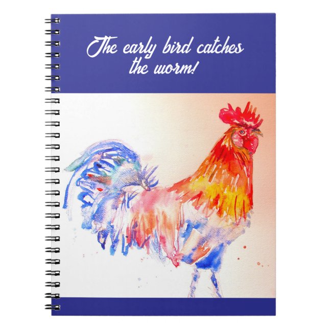Cuaderno Rooster Watercolor Pollo Pájaro Granja de Cockerel (Frente)