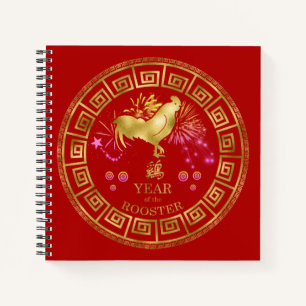 Cuaderno Rooster zodiaco chino rojo/dorado ID542