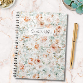 Cuaderno Rosa acuarela Hojas de eucalipto Verde floral