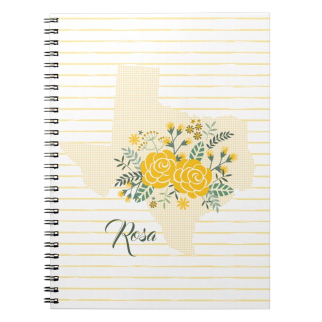 Cuaderno Rosa amarilla de Texas - Estado de Gingham con Ros (Frente)