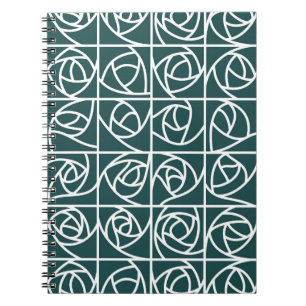 Cuaderno Rosa Art Decó Cuadrados Elegante Verde Floral