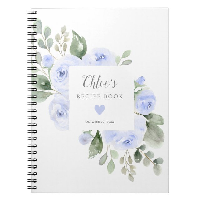 Cuaderno Rosa azul libro de recetas para ducha de novia (Frente)