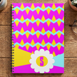 Cuaderno Rosa Azul Y Amarillo Zigzag Con Flor Grande