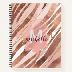 Cuaderno Rosa Bandas Purpurinas de oro Monograma