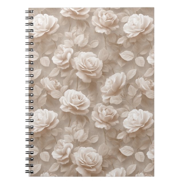 Cuaderno Rosa beige crema romántico patrón floral (Frente)