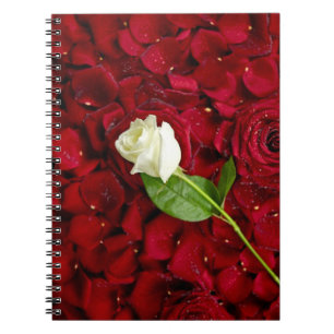 Cuaderno Rosa blanco en los pétalos rojos