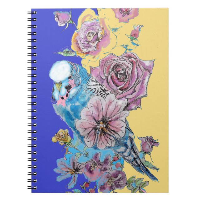 Cuaderno Rosa Blue Budgie Watercolor Navy Bird (Frente)