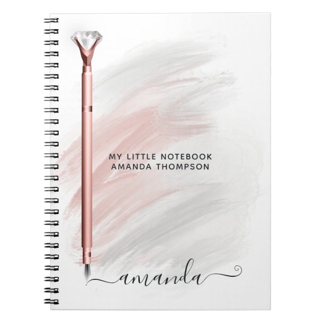 Cuaderno Rosa Bolígrafo de Diamantes de Oro Personalizado (Frente)