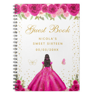 Cuaderno Rosa Brillante Floral Princesa de Piel Oscura Cump