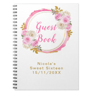 Cuaderno Rosa Brillante y Dorado Elegante Flores Dulces Die