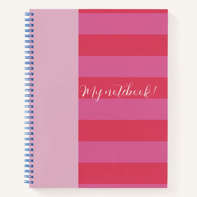 Cuaderno Rosa brillante y rojo alegre a rayas (Anverso)