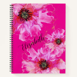 Cuaderno Rosa Caliente Personalizado Con Flores Delicadas