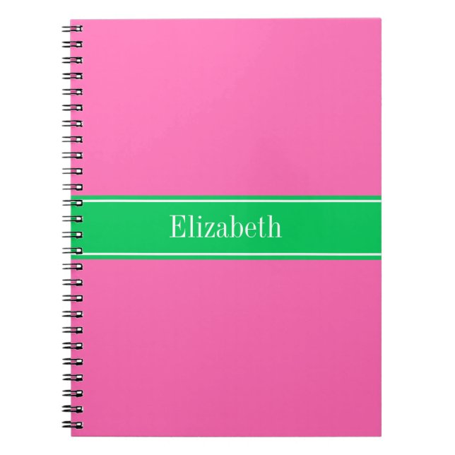 Cuaderno Rosa Caliente Sólido #2 Verde Esmeralda Rbn Nombre (Frente)