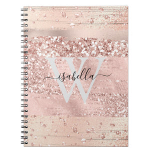 Cuaderno Rosa Cepillo de Oro Golpear Purpurina Guión Monog