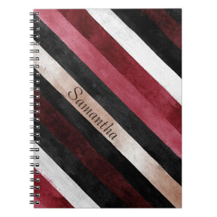 Cuaderno Rosa Champagne Rojo Borgoña Negro Rayas Nombre