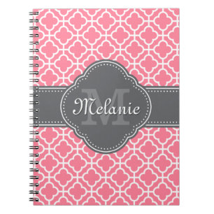 Cuaderno Rosa claro qué patrón marroquí monograma gris oscu