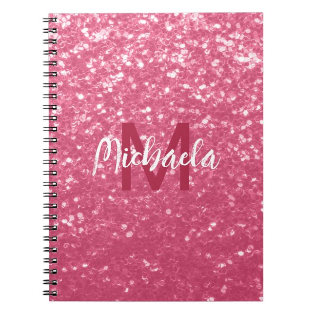 Cuaderno Rosa claro rosa falso brillo purpurina Monograma (Frente)
