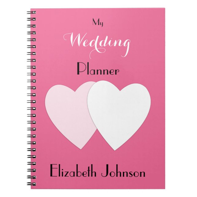 Cuaderno Rosa con corazones y Boda de nombres (Frente)