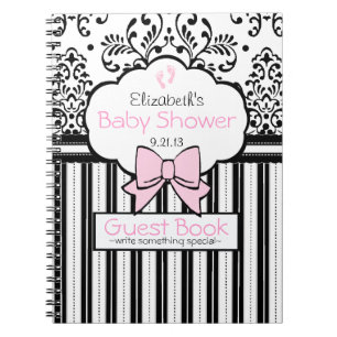 Cuaderno Rosa con el libro de huésped negro de Baby Shower