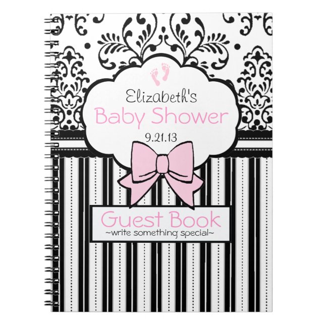 Cuaderno Rosa con el libro de huésped negro de Baby Shower (Frente)